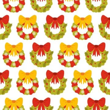 Christmas wreath pattern on white background Stock Illustration