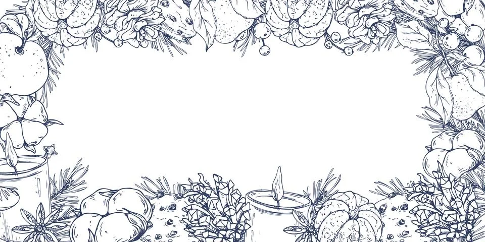 A Christmas wreath with pine branches, pine cones, tangerines, cotton candy Stock Illustration