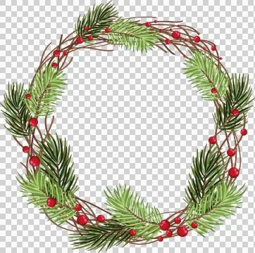 Christmas wreath with pine cones, red berries and tree branches, festive de.. Stock Illustration