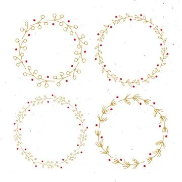 Christmas wreath Round Frames set hand drawn doodles. Vector illustration Stock Illustration