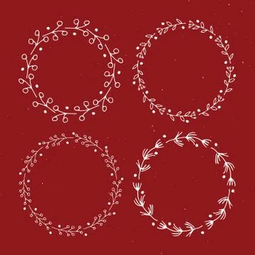 Christmas wreath Round Frames set hand drawn doodles. Vector illustration 库存插图