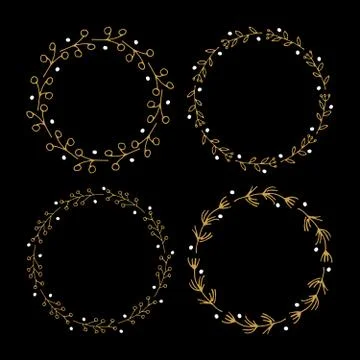 Christmas wreath Round Frames set hand drawn doodles. Vector illustration Stock Illustration