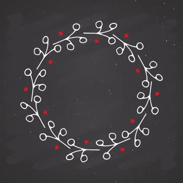 Christmas wreath Round Frames set hand drawn doodles. Vector illustration on  Stock Illustration