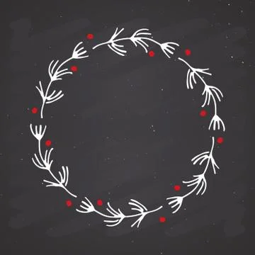 Christmas wreath Round Frames set hand drawn doodles. Vector illustration 库存插图