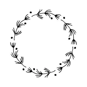 Christmas wreath Round Frames set hand drawn doodles. Vector illustration 库存插图