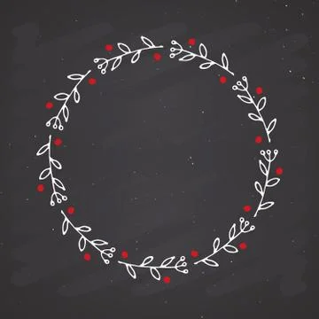 Christmas wreath Round Frames set hand drawn doodles. Vector illustration 库存插图