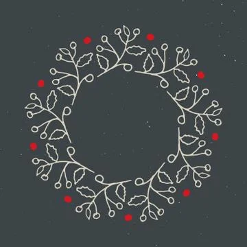 Christmas wreath Round Frames set hand drawn doodles. Vector illustration 库存插图