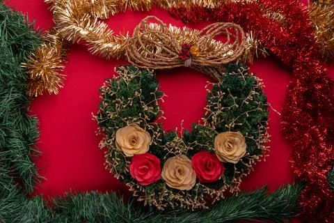 Christmas wreath with rustic bow Stock Photos