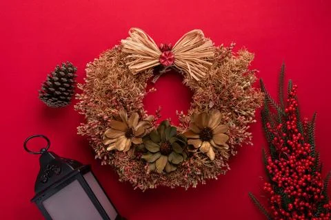 Christmas wreath with rustic elements Stock Photos