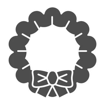Christmas wreath solid icon. New year eve fir-tree branch decoration symbol Stock Illustration