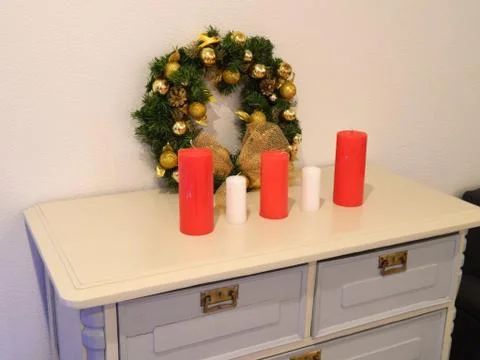 Christmas wreath on the table Stock Photos