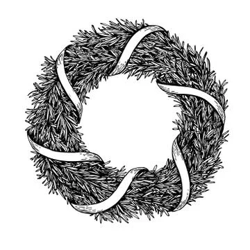 Christmas wreath. Vector hand drawn illustration with fir tree b Stock Illustration