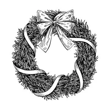 Christmas wreath. Vector hand drawn illustration with fir tree b Stock Illustration