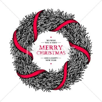 Christmas wreath. Vector hand drawn illustration with fir tree b Stock Illustration