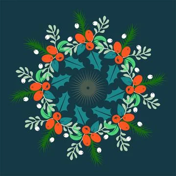 Christmas wreath vector pattern on a dark background Stock Illustration