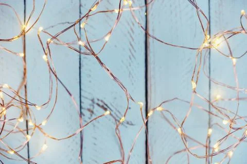 Christmas xmas Copper Wire String Light background Stock Photos