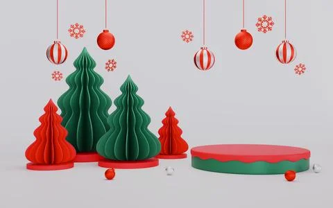 Christmas with xmas pine tree decoration for christmas product display Stock Illustration