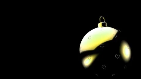 Christmas yellow ball with heart pattern on black background, colorful xmas b Stock Illustration