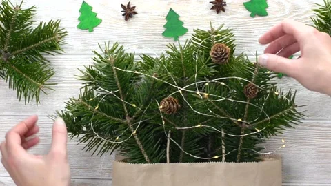 Christmas zero waste decoration flat lay, handicraft with womans hands Stock Footage 164583811
