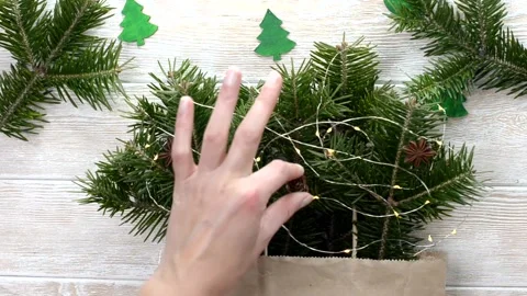 Christmas zero waste decoration flat lay, handicraft with womans hands Stock Footage 164894796