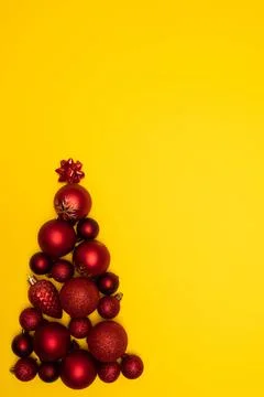 Christmass flatlay Christmas tree lined with Christmas tree decorations Stock Photos