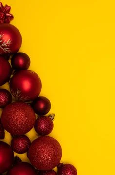 Christmass flatlay Christmas tree lined with Christmas tree decorations Stock Photos