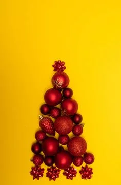 Christmass flatlay Christmas tree lined with Christmas tree decorations Stock Photos