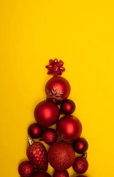 Christmass flatlay Christmas tree lined with Christmas tree decorations Stock Photos