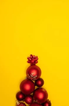 Christmass flatlay Christmas tree lined with Christmas tree decorations Stock Photos