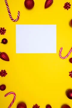 Christmass flatlay white square with place for text and christmas tree toys Stock Photos