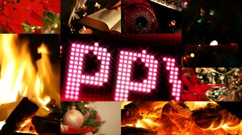 Christmass message on led display in a multiple images composition Stock Footage 31866526