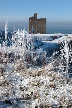 Christmasy view of ballybunion castle ruin and sea Stock Photos
