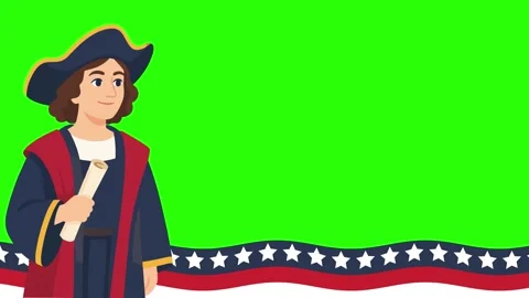 Christopher columbus animated standing holding scroll with waving american .. Stock Footage 345856456