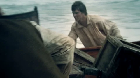 Christopher Columbus arriving on a beach - Recreation Stock Footage 202890341