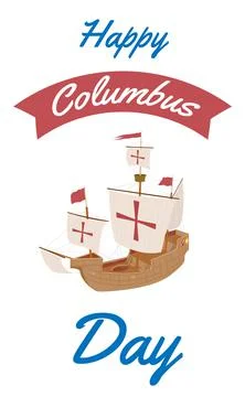 Christopher Columbus Day Design with ship on white background Poster, card, b Stock Illustration