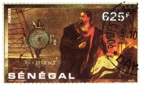 Christopher Columbus with a map on postage stamp Stock Photos