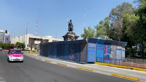 Christopher Columbus monument protected by a wall in Mexico City, Mexico 4K Stock Footage 162862517