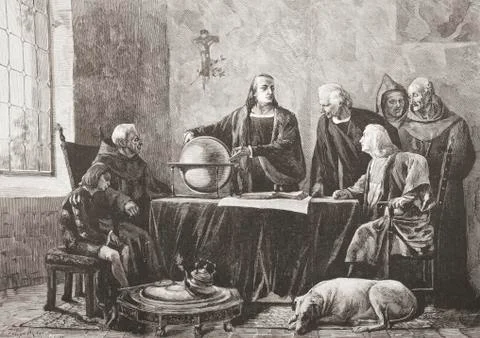 Christopher Columbus In The Rabida Monastery, After The Painting By Felipe Ma 库存照片