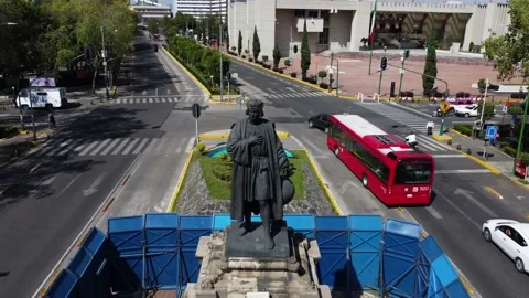 Christopher Columbus statue protected by a wall in Mexico City, Mexico 4K Stock Footage 162927003