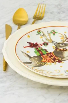 Chritsmas dinner table setting Stock Photos