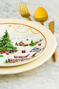 Chritsmas dinner table setting Stock Photos