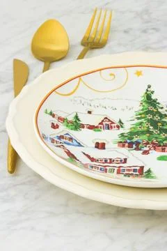 Chritsmas dinner table setting Stock Photos