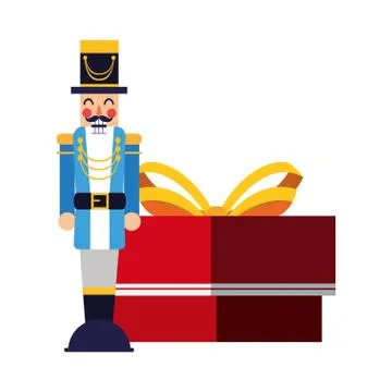 Chritsmas nutcracker with gift box Stock Illustration