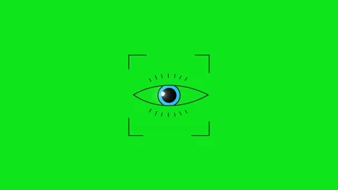 Chroma eye detection screen visual with scan brackets, bright green background, Stock Footage 340550929