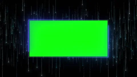 Chroma green tech panel visual with glowing rectangular screen, digital rain, an Stock Footage 340549744