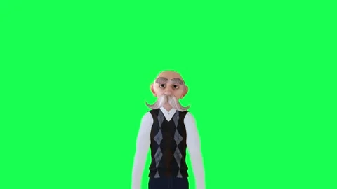 Chroma key 3d old man talking, front angle green screen Video stock 259824268