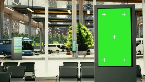 Chroma key big screen in bus station interior with no passengers Stock Footage 334720521
