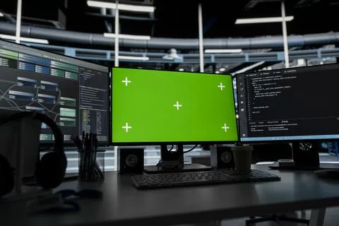 Chroma key computer displays in data center facility Stock Photos