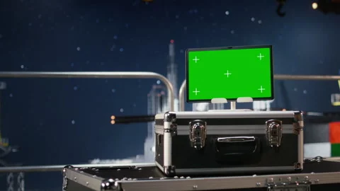 Chroma key display on empty offshore oil platform serves as testing site Stock Footage 324703408