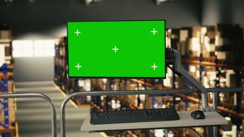 Chroma key display mockup in empty warehouse facility designed for e-commerce Stock Footage 330377583